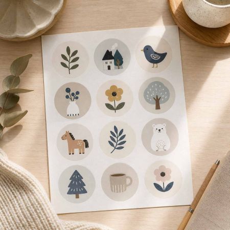 Custom-shaped coated paper stickers