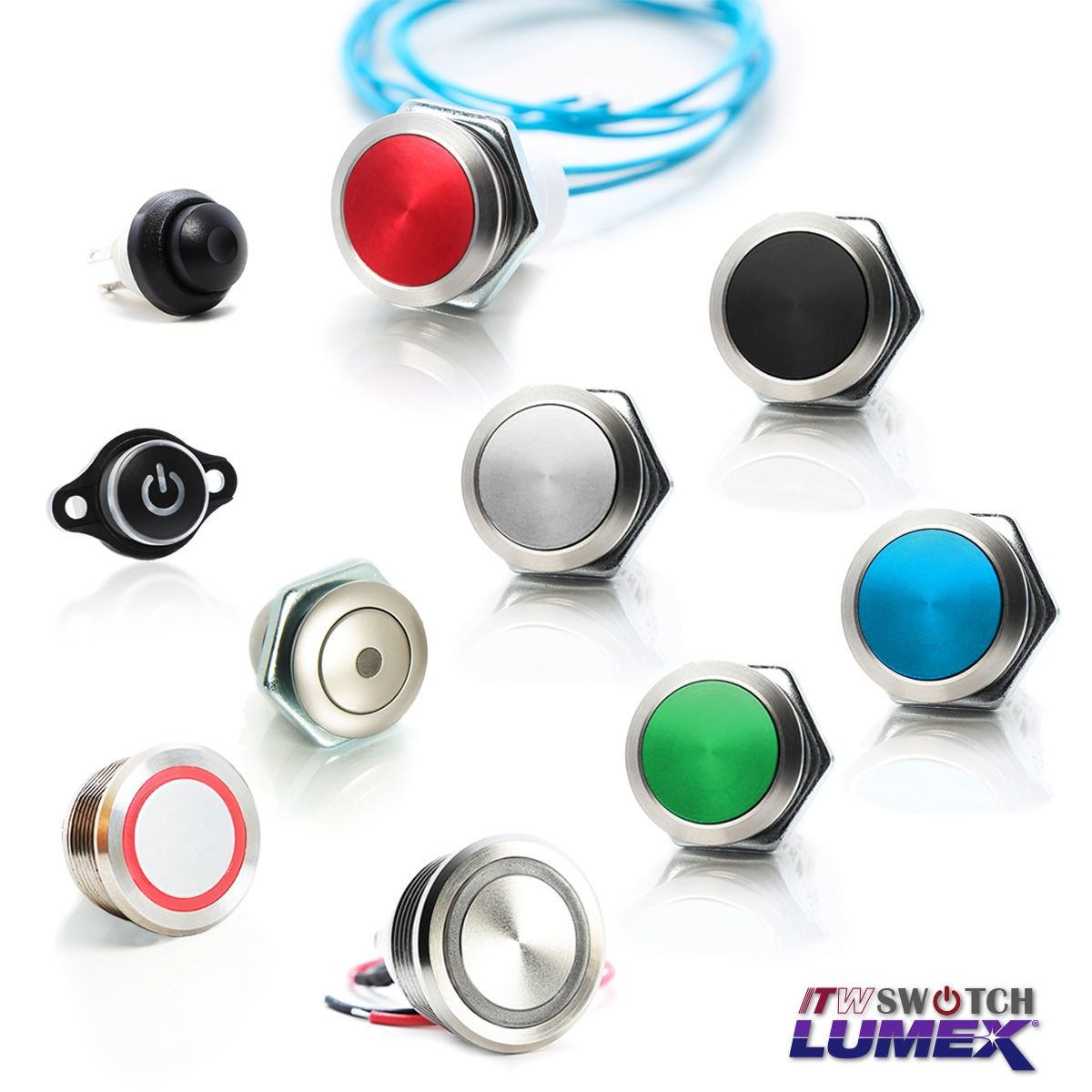 ITW Lumex Switchoferă o gamă de întrerupătoare cu buton.