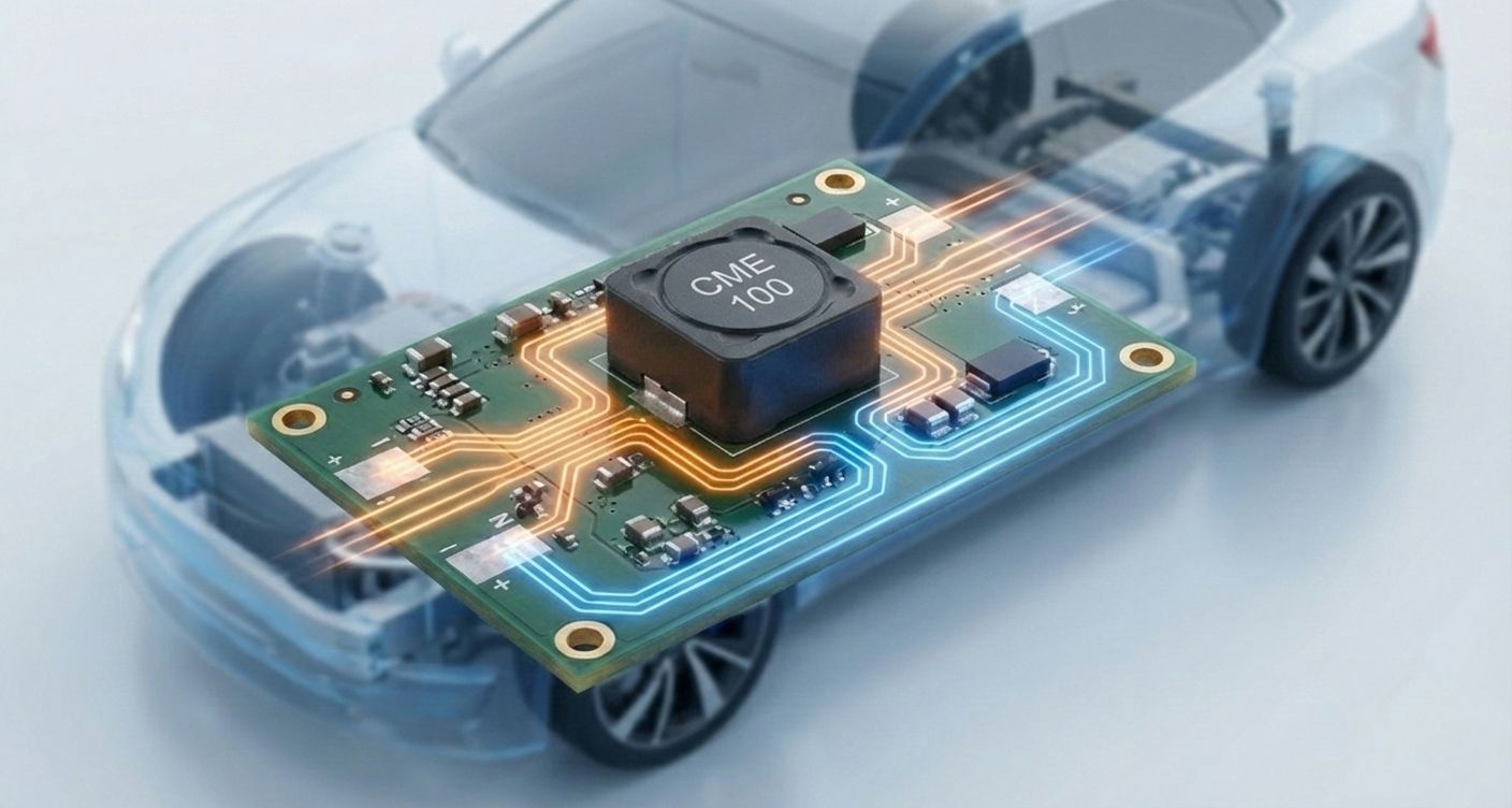 Conversión de potencia DC-DC en automóviles utilizando inductores de potencia, filtros de modo común y transformadores