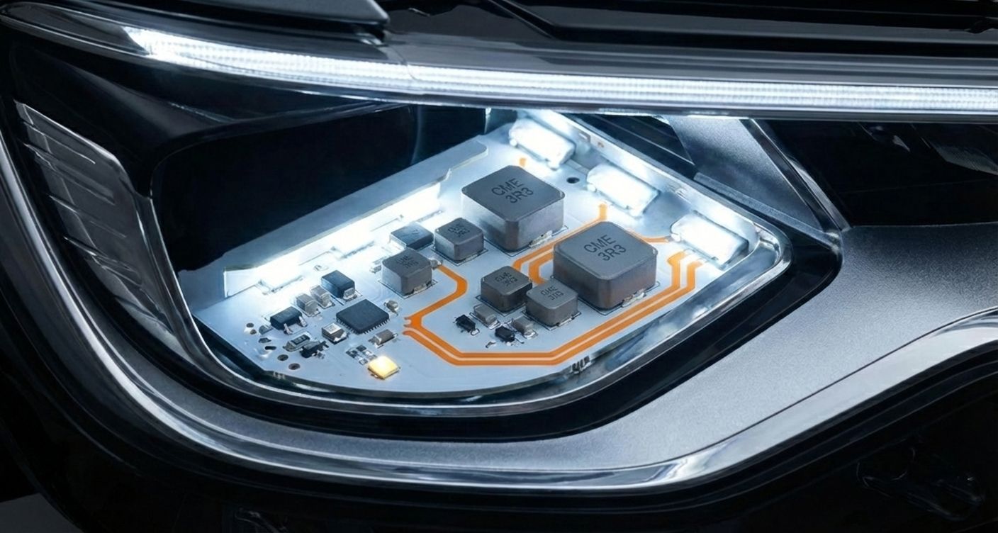 DC-DC power system for automotive LED lighting using high efficiency power inductors