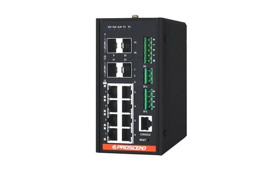 Industrial 12-Port GbE Managed PoE Switch - Industrial 12-Port GbE Managed PoE Switch with 8 GbE Ports and 4 SFP Slots