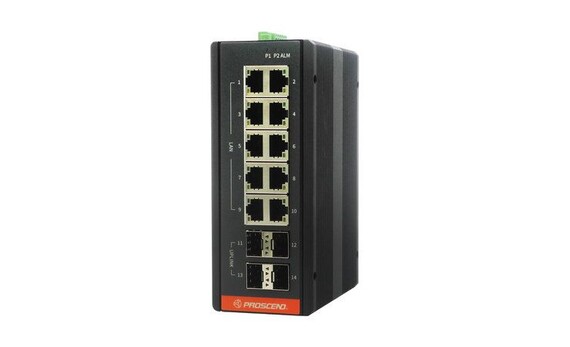 Industrial 14-Port GbE Managed Switch - Industrial 14-Port GbE Managed Switch with 10 GbE Ports and 4 SFP Slots