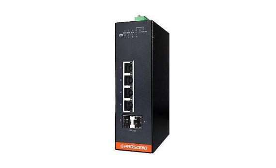 Industrial 6-Port GbE Managed PoE Switch - Industrial 6-Port GbE Managed PoE Switch with 4 GbE Ports and 2 SFP Slots