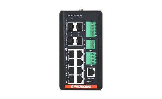 Industrieller 12-Port GbE PoE++ Managed Switch 4 SFP Uplinks