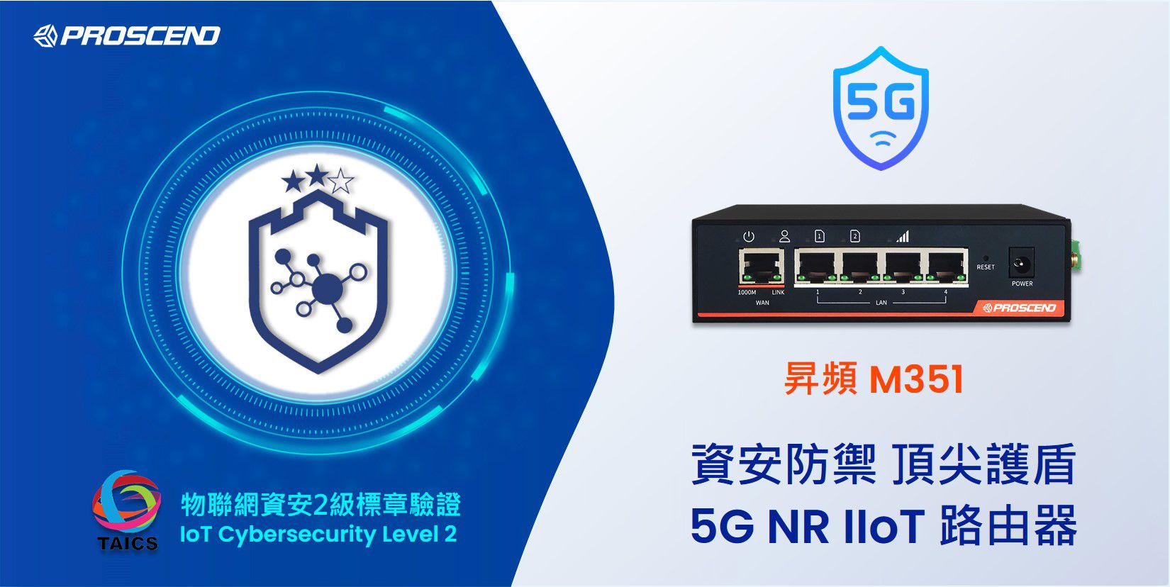 昇頻M351工業級IIoT 5G NR行動通訊路由器獲得頂尖TAICS資安防護認可-「物聯網資安2級標章驗證」