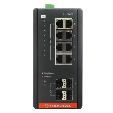 Industrial 12-Port GbE Managed PoE Switch with DDM on SFP