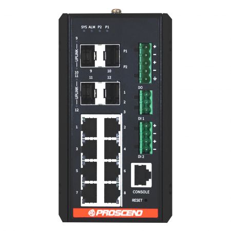 DDM के साथ औद्योगिक 12-पोर्ट GbE प्रबंधित स्विच