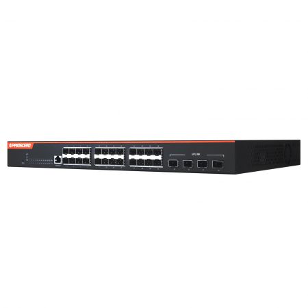 28-Port-GBE-Glasfaser-Switch mit 4 10G SFP Uplinks 850xf-28