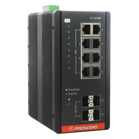 Industrial 12-Port GbE Managed PoE Switch with 240 watts