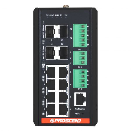 工業級12埠GbE網管型PoE交換器 4 SFP Uplinks