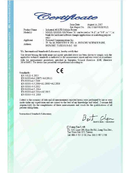 Industrial VPN IoT Cellular Router M30x EN50121-4 Certificate