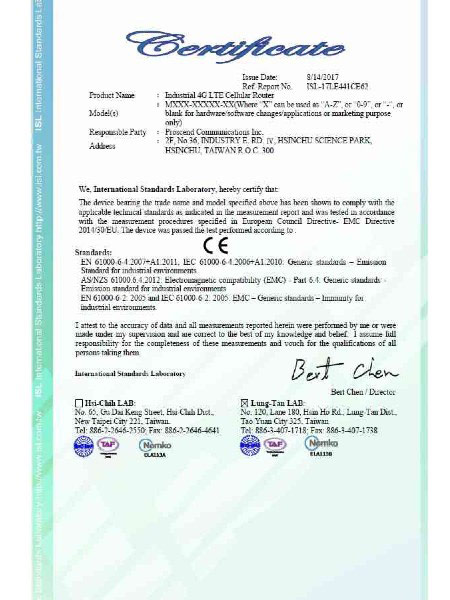 Industrial VPN IoT Cellular Router M30x EN61000-6-4 & 61000-6-2 Certificate
