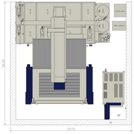 Espacio en el suelo A1200E2 – vista superior