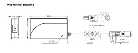 120W, Lithium / Lead acid Smart Battery Charger, Model VR Mechanical Drawing