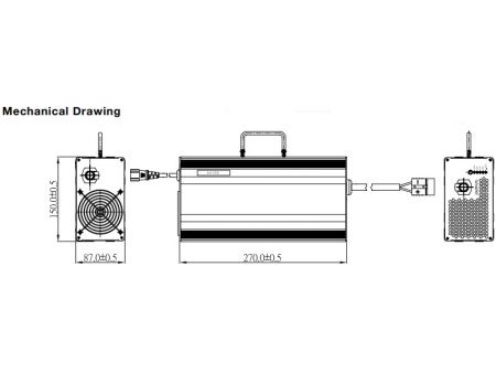 720W, Lithium / Lead acid Smart Battery Charger, Model G Mechanical Drawing
