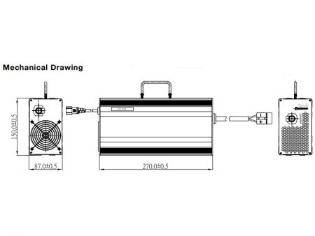 1080W, Lithium / Lead acid Smart Battery Charger, Model G Mechanical Drawing