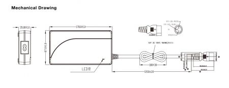 144W Lithium / Blei-Säure-Smart-Batterieladegerät, Modell VR Mechanische Zeichnung