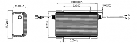 144W, Lithium / Blei-Säure-Smart-Batterieladegerät, Modell W mechanische Zeichnung