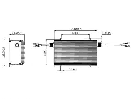Carregador de bateria inteligente de lítio/chumbo de 180W, modelo W, desenho mecânico