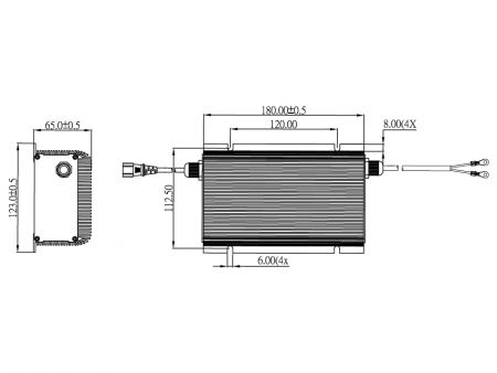 216W, Carregador de Bateria Inteligente de Lítio / Chumbo-ácido, Modelo W Desenho Mecânico