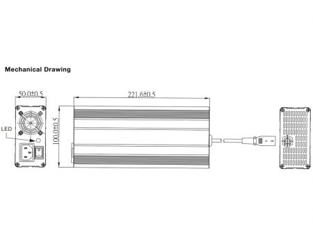 Desenho Mecânico do Carregador de Bateria de Lítio / Chumbo de 36V 8A