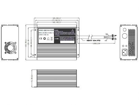 300W, Lithium / Loodzuur Slimme Acculader, Model D-1 Mechanische Tekening
