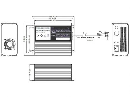 384W, Lithium / Loodzuur Slimme Batterijlader Model D-1 Mechanische Tekening