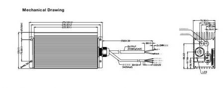 Carregador de Bateria Inteligente de Lítio / Chumbo ácido de 480W, Modelo GV Desenho Mecânico