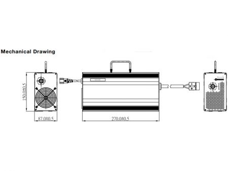 720W, Lithium / Lead acid Smart Battery Charger, Model G Mechanical Drawing