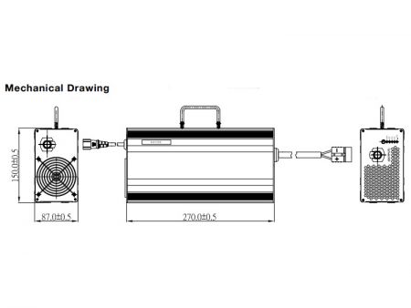 960W, Carregador de Bateria Inteligente de Lítio / Chumbo-ácido, Modelo G Desenho Mecânico