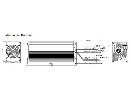 Cargador de batería inteligente de litio / plomo de 720W, modelo L, dibujo mecánico