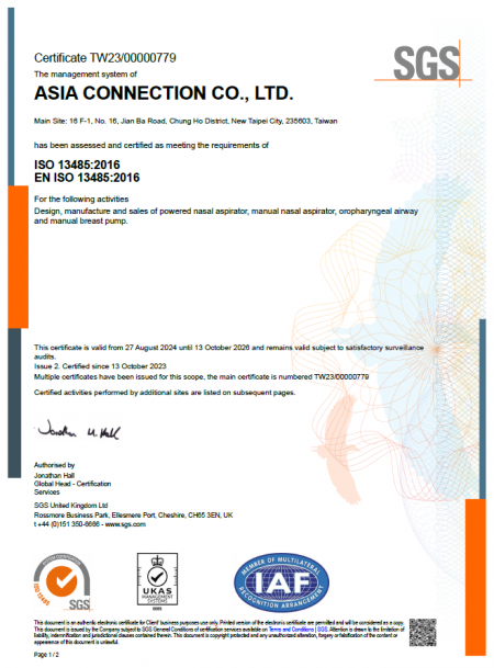 Asia Connection Certifikát ISO 13485