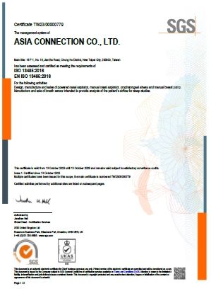 Asia Connection ISO 13485 tanúsítvány