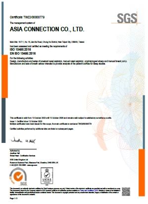Asia Connection Certificado ISO 13485 (MDR)