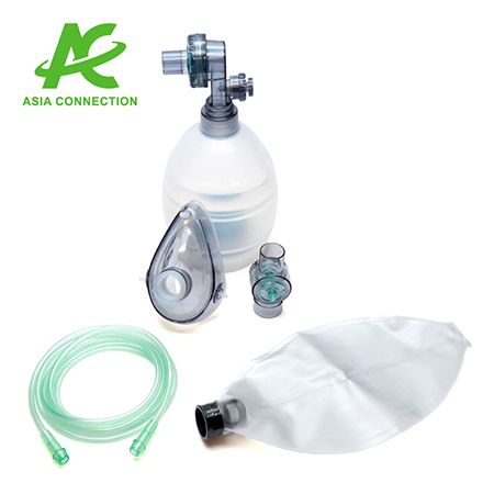 Un ensemble de réanimateur manuel BVM en silicone pour adultes.