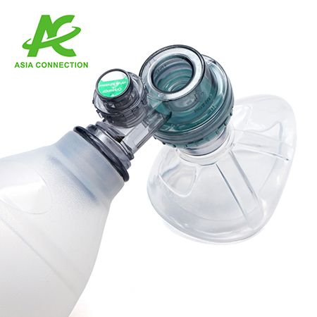 The BVM resuscitator is equipped with a soft cushion mask that ensures a secure and effective facial seal.