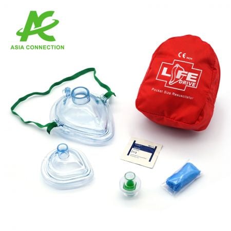 Volwassenen- en kinder-CPR-pocketmaskers in een zachte hoes