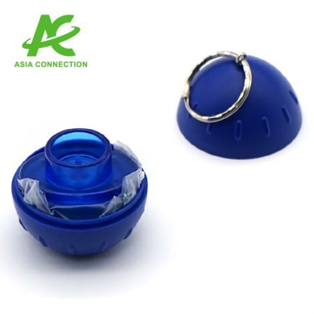 The CPR Face Shield/Mouth Barrier can be easily folded into a small piece and put in a ball-shaped case.