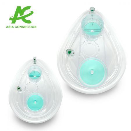 Twee-poorts CPAP-masker met twee kleppen en gesloten veiligheidsklep voor volwassenen en kinderen, bovenaanzicht