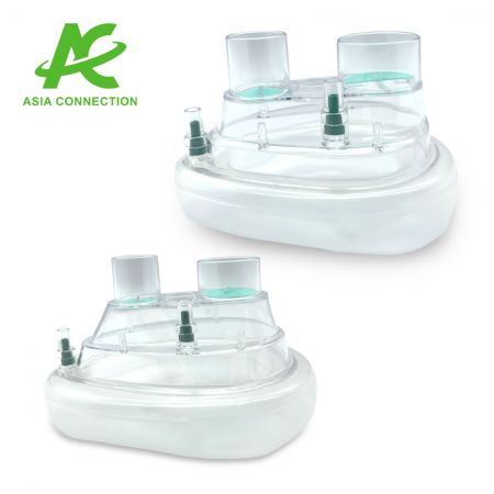 Twin Port CPAP Mask with Two Valves and Safety Valve Closed for Adult and Child Side View