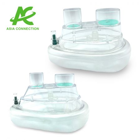 Masque CPAP à double port avec une valve et une valve de sécurité fermée pour adulte et enfant vue de côté