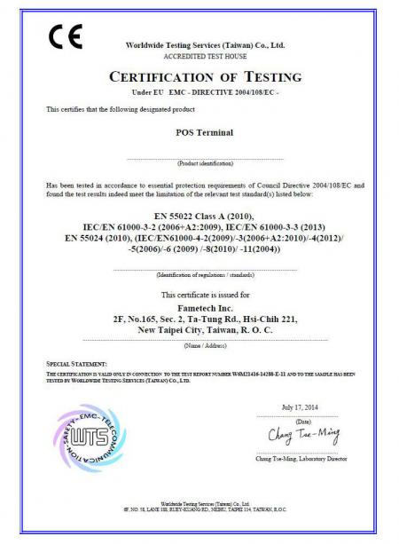 Certificat CE de FAMETECH (TYSSO)