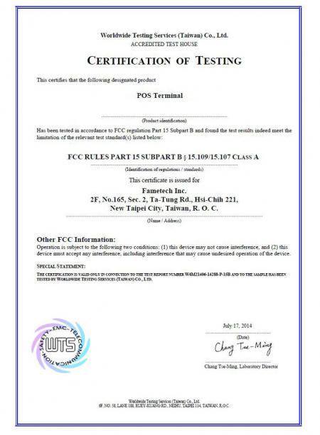 Certificat FCC de FAMETECH (TYSSO)