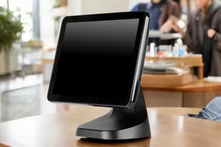 เครื่อง POS ขนาด 15 นิ้วที่ใช้โปรเซสเซอร์ Intel® N97 สำหรับการบริการที่พัก - เครื่อง POS ที่มีความเพรียวบางพร้อมหน้าจอสัมผัส ขาตั้งที่ออกแบบตามหลักสรีรศาสตร์ เหมาะสำหรับการค้าปลีกและสภาพแวดล้อมทุกประเภท.