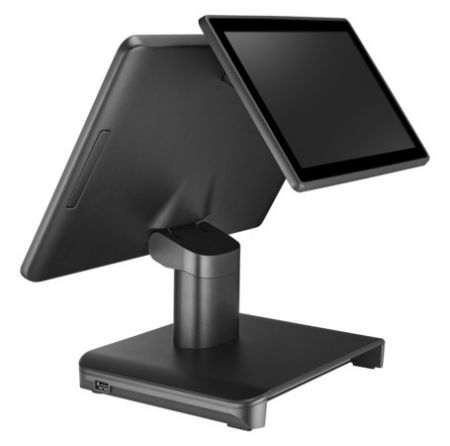 POS收銀系統帶第二螢幕的全黑後視圖