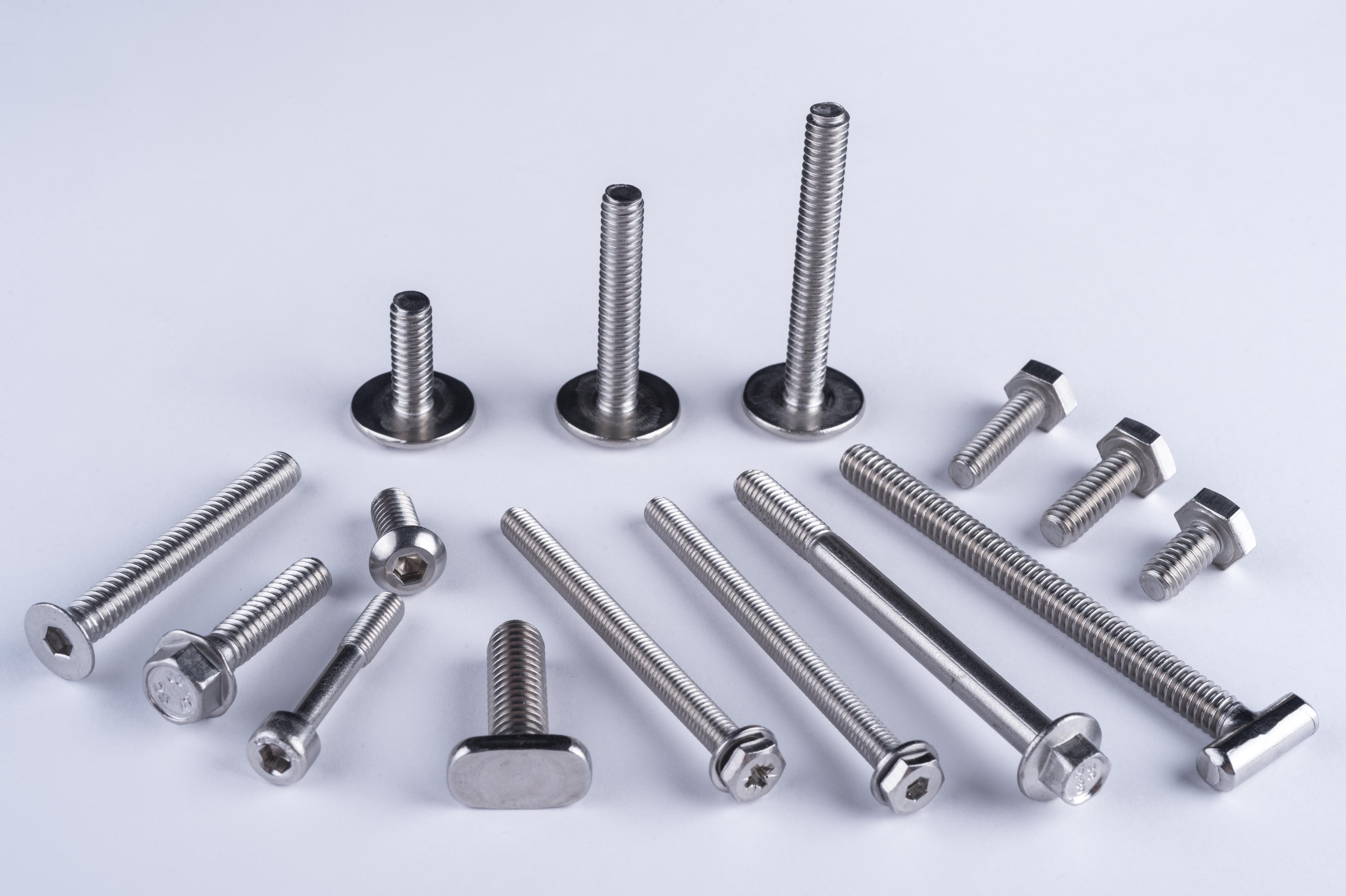 Hex head, Hex washer head, countersunk, round head, pan head machine screws.