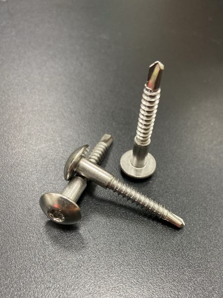 極薄大扁頭鐵板牙鑽尾螺絲 - 極薄大扁頭螺絲打梅花型針孔搭配鐵板牙鑽尾螺絲