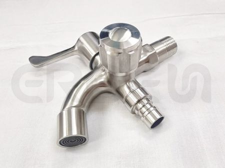 不鏽鋼刷線洗衣機雙開龍頭 - 不鏽鋼刷線洗衣機雙開龍頭