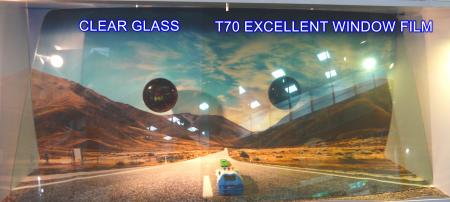 TopCool T70 excellent window film clear VLT70 film with heat rejection simulator.