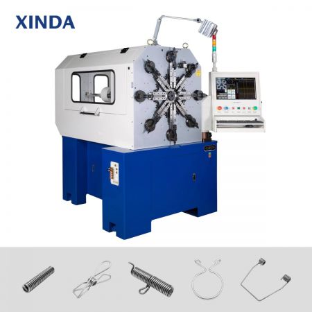 11-axis Camless spring forming machine - Wire-rotating Type - This multi-axis spring forming machine can greatly improve the productivity of spring manufacturing.